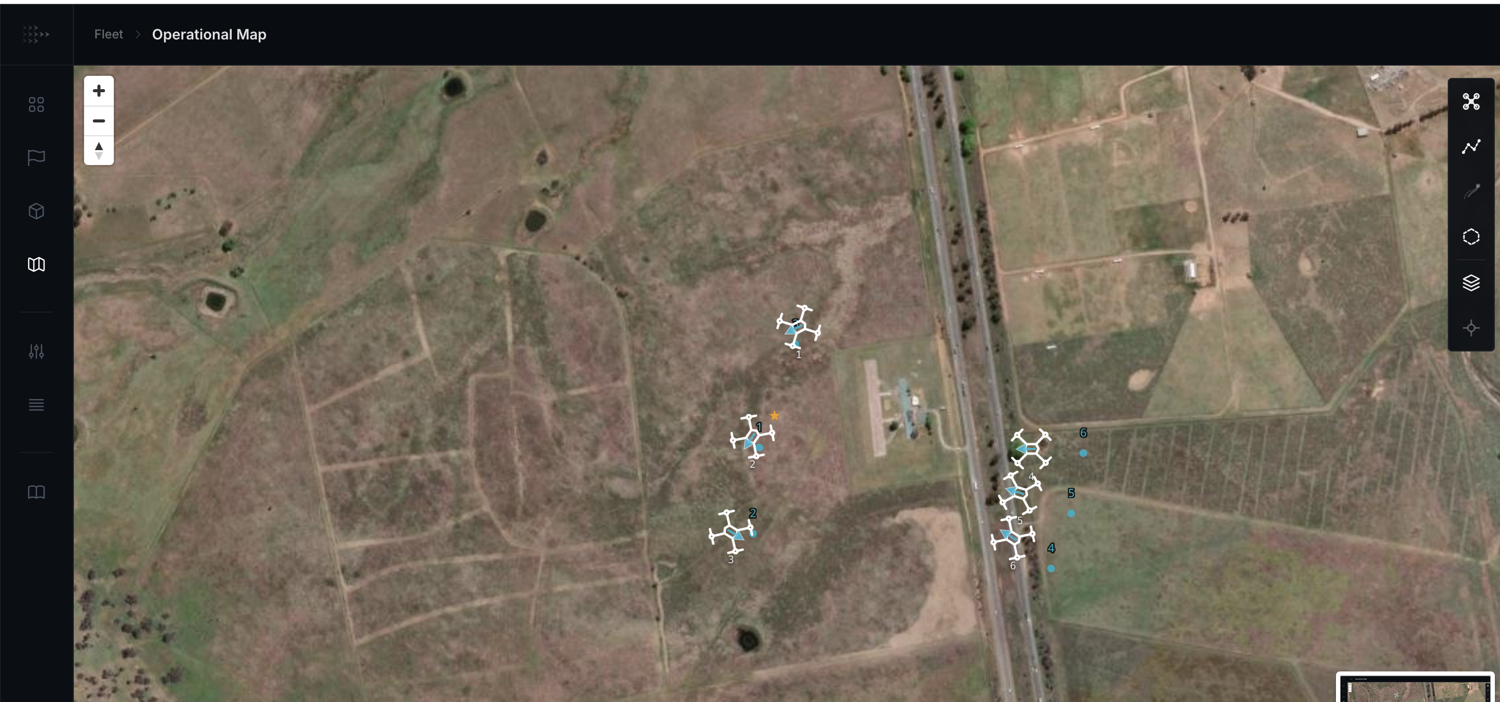 VELITAE Operational Map — live drone positions on satellite imagery